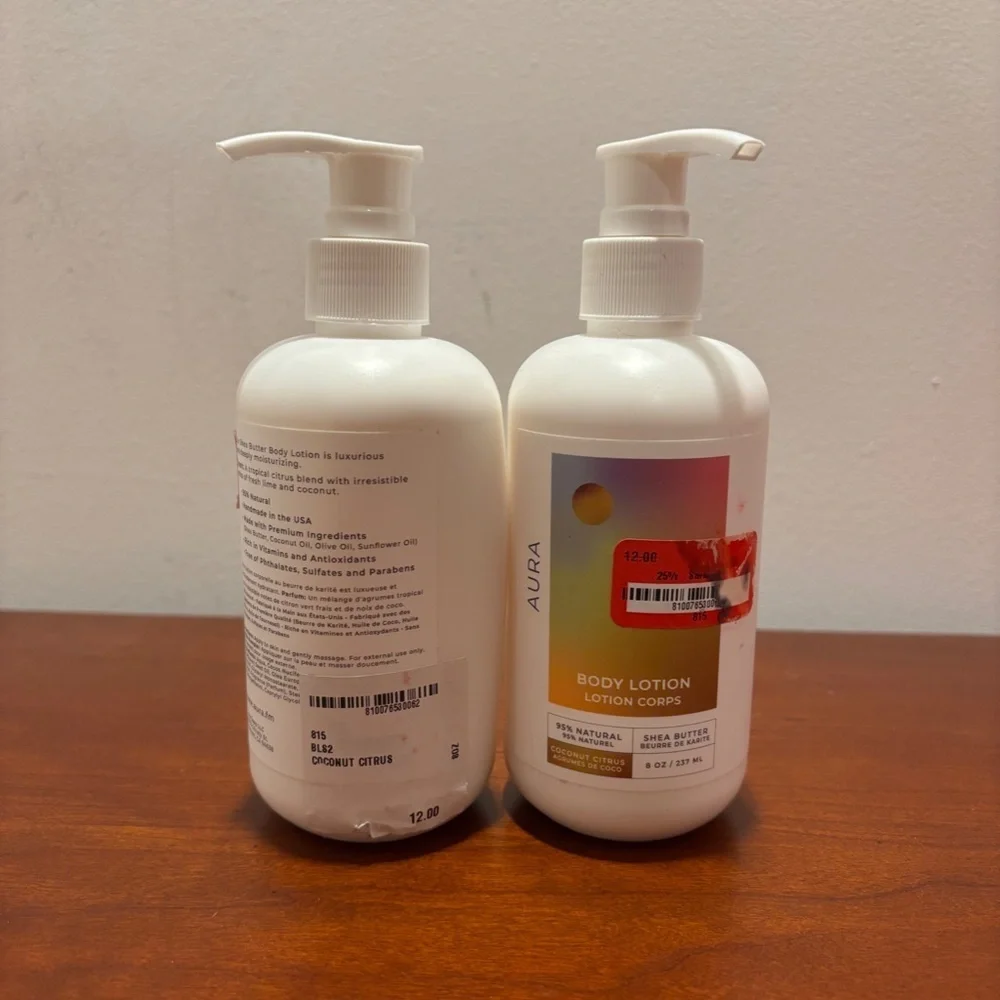 Aura Coconut Citrus 8oz Body Lotion 2 New Bottles